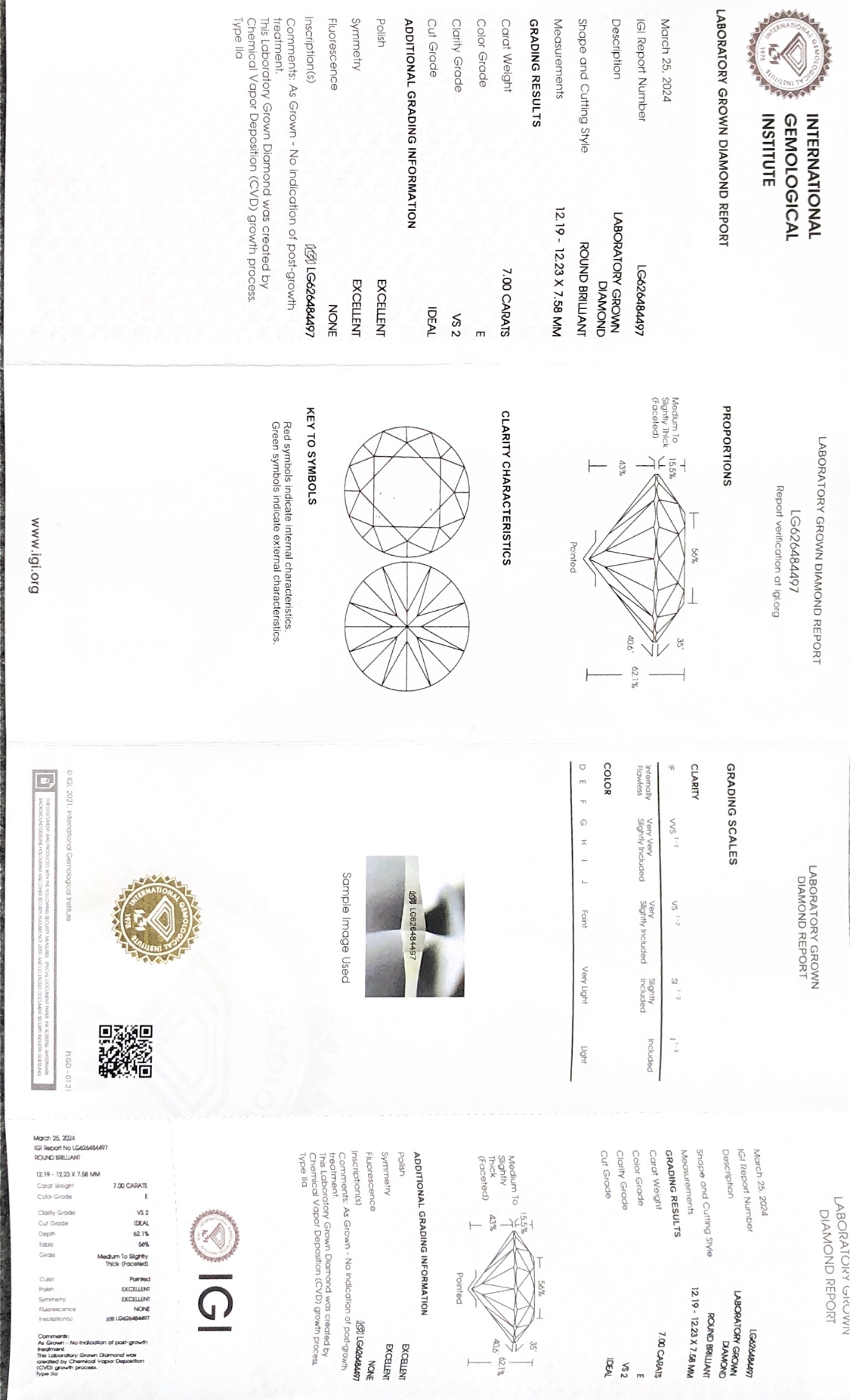 Round Brilliant Cut 7CT E VS2 CVD Diamond Lab Grown Diamond IGI Certificate 3