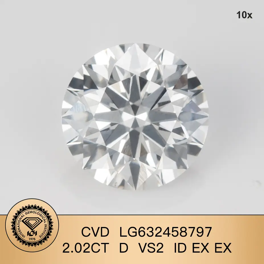 Lab Grown Diamond Round CVD LG632458797 2.02CT D VS2 ID ex 1