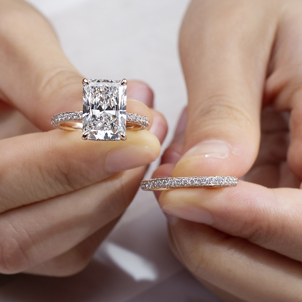 MSR-1664 18K 5.72CT Lab Diamond Radiant Cut Rose Gold Engagemtn Ring | Messi Jewelry 9