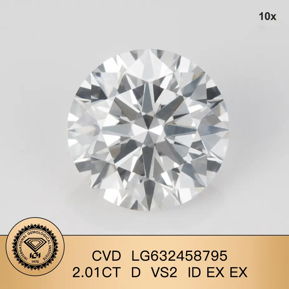CVD rond diamant cultivé en laboratoire LG632458795 2.01CT D VS2 ID EX 1