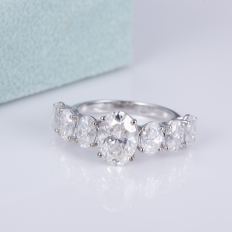 Messi Jewelry - Messi Jeweley MSR-563 14K White Gold DEF Engagement Wedding Oval Moissanite Ring Rings 8