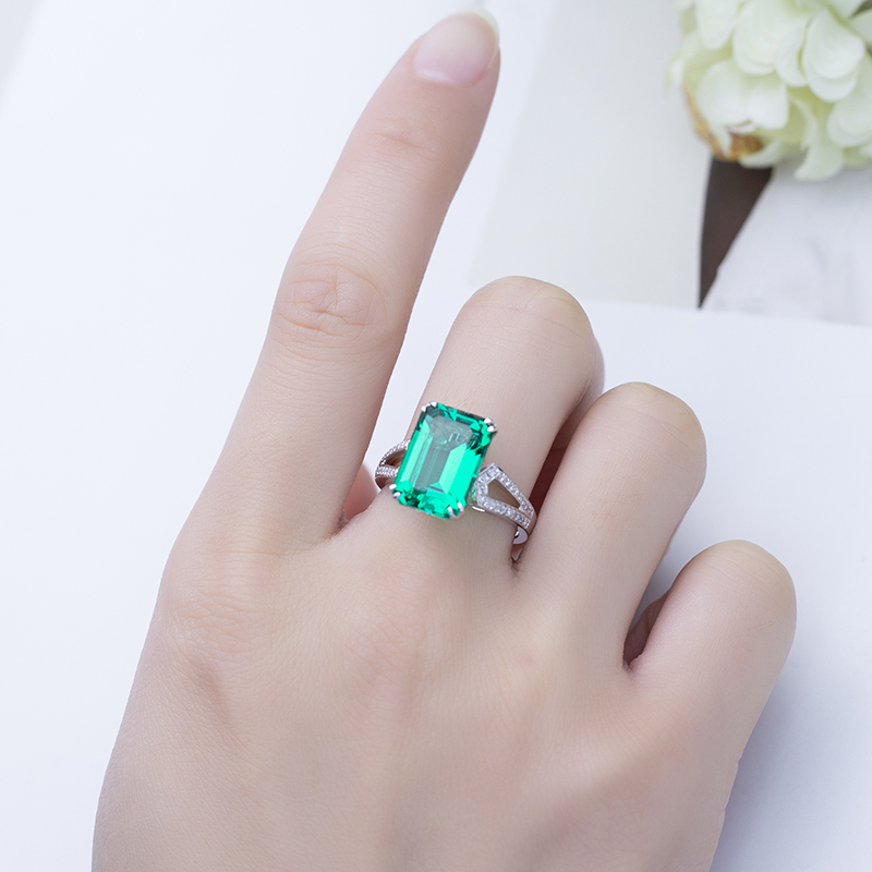 Messi Alahas - MS-615 18k Gold Women Fashion Alahas DEF Round Moissanite Emerald Ring singsing 13