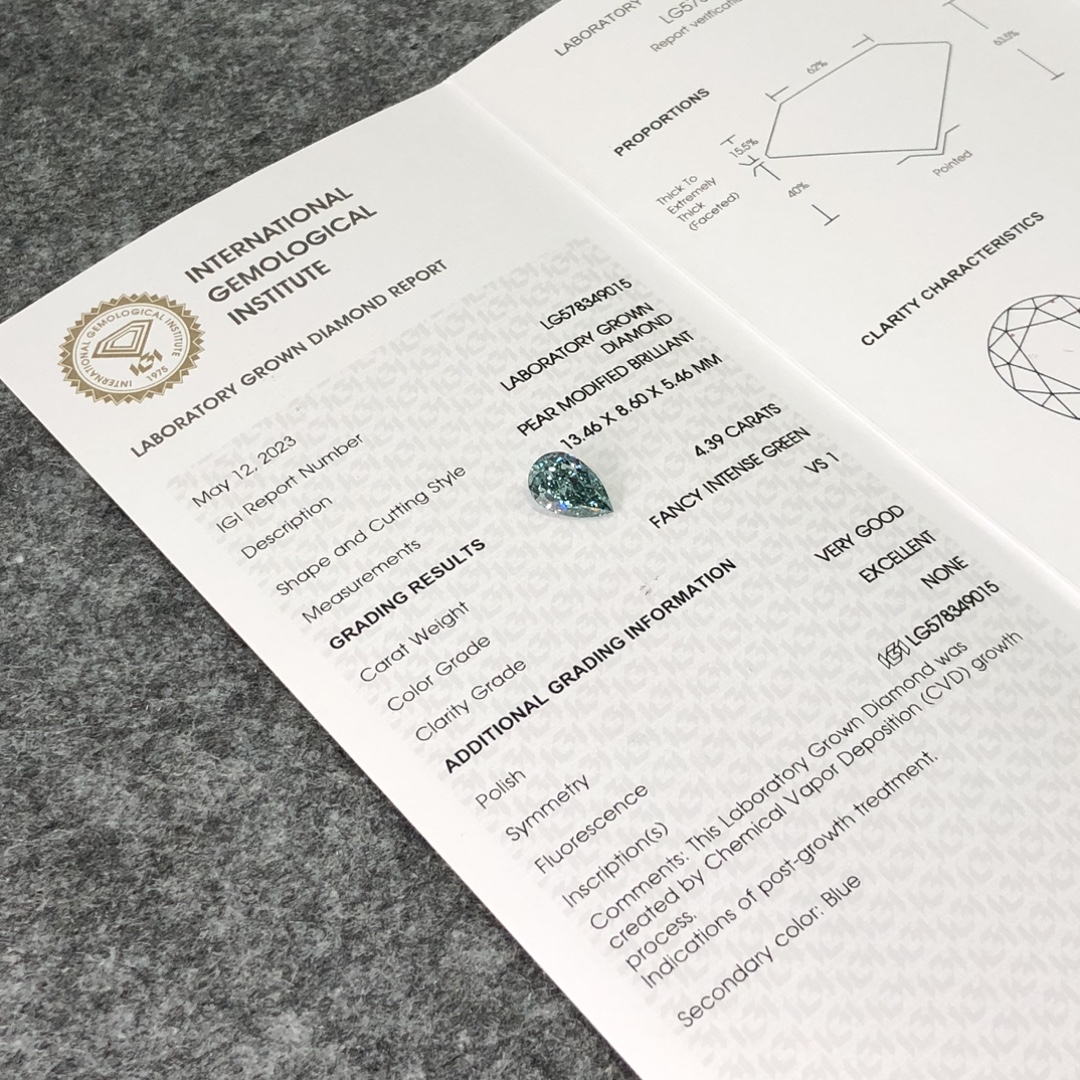 Pear 4ct Fancy Intense Green VS1 CVD Diamond Lab Grown Diamond 8