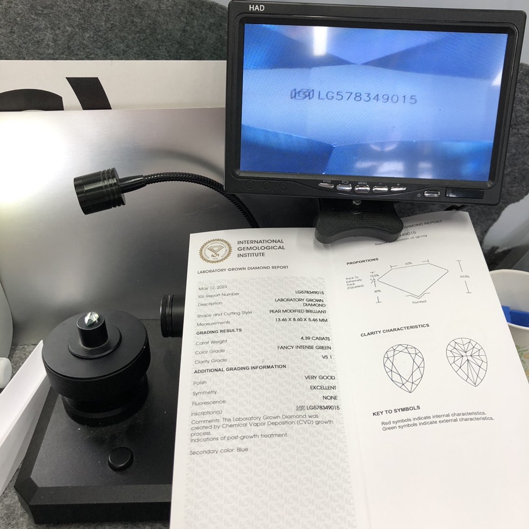 Pear 4ct Fancy Intense Green VS1 CVD Diamond Lab Grown Diamond 7