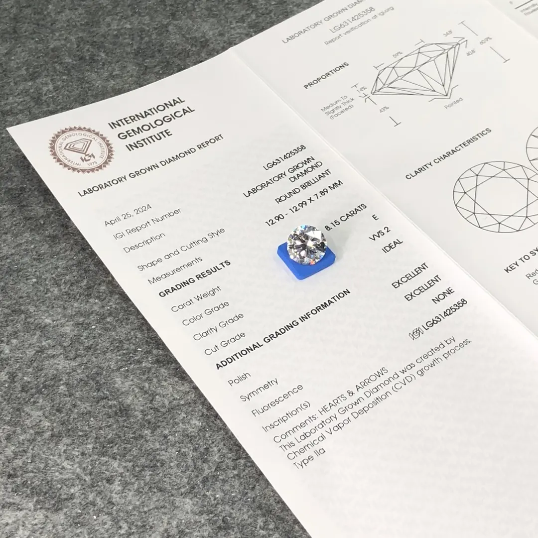 8.15CT Round Lab-Grown Diamond with IGI Certificate 3
