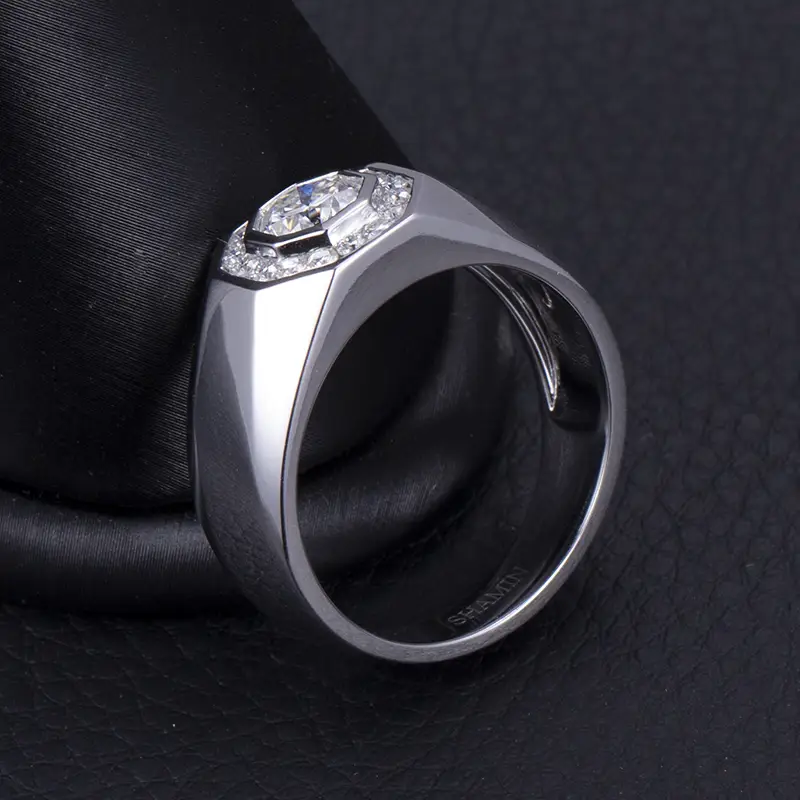 10K White Gold Octagon Cut Moissanite Ring For Men 4
