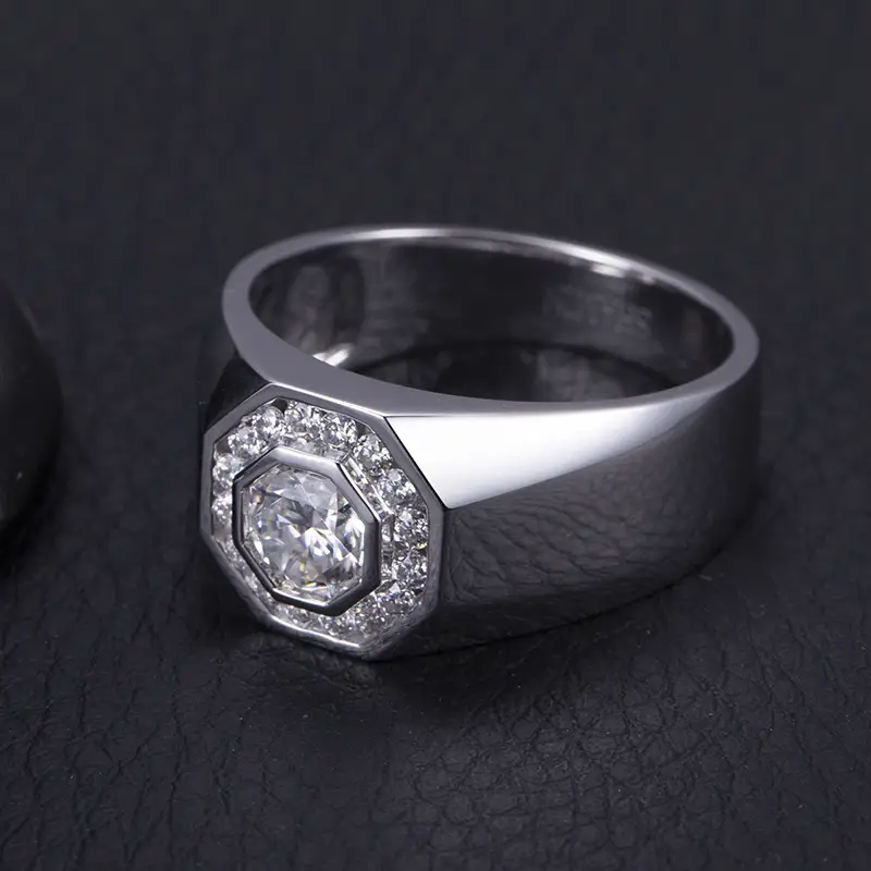 10K White Gold Octagon Cut Moissanite Ring For Men 3