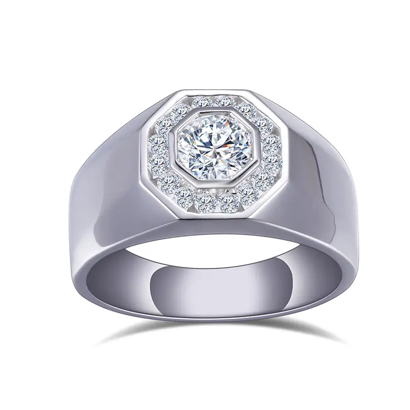 Gioielli Messi - Messi Gems 10K Ottagono in oro bianco Cut EF 6x6mm Anello Moissanite per uomo Uomo Rings 1