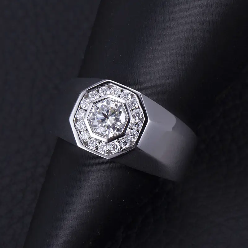 10K White Gold Octagon Cut Moissanite Ring For Men 6