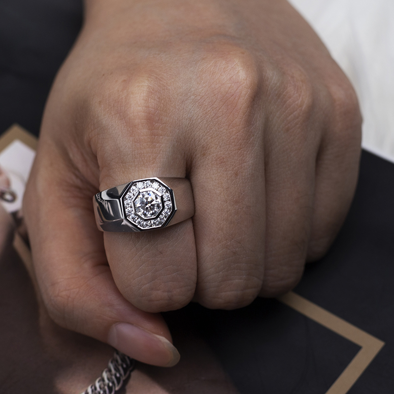 Messi Jewelry - Messi Gems 10K White Gold Octagon Cut EF 6X6mm Moissanite Ring For Man Men Rings 14