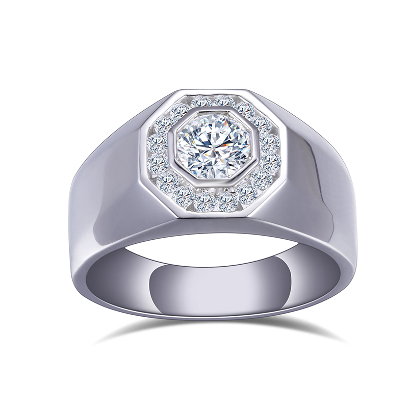 Messi Jewelry - Messi Gems 10K White Gold Octagon Cut EF 6X6mm Moissanite Ring For Man Men Rings 8