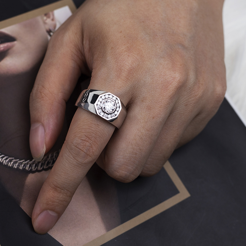 Messi Jewelry - Messi Gems 10K White Gold Octagon Cut EF 6X6mm Moissanite Ring For Man Men Rings 13