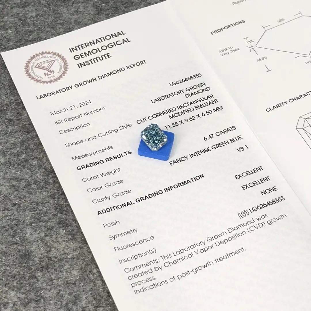 6.47CT Rectangular Lab Grown Diamond with IGI Certificate 4
