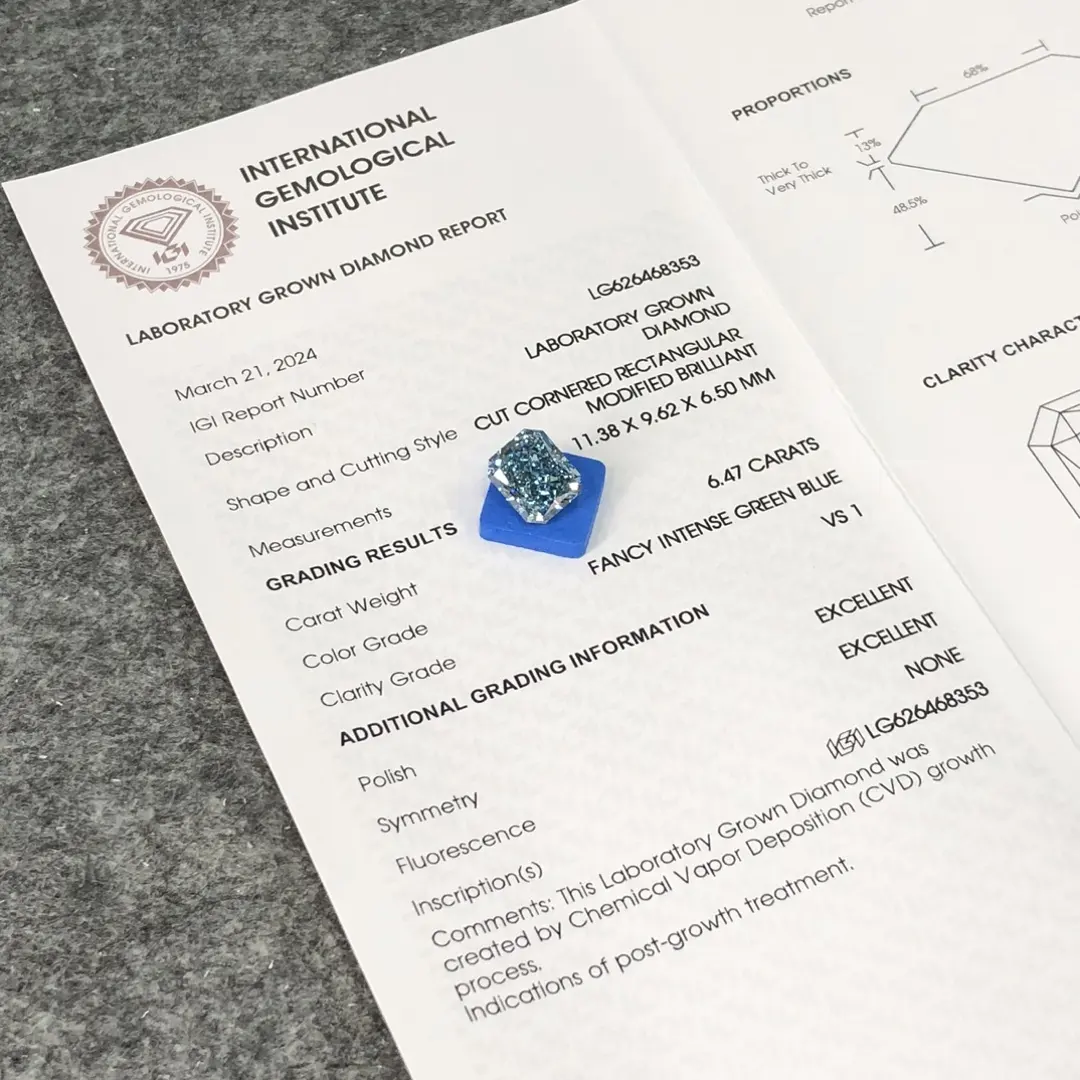 6.47CT Rectangular Lab Grown Diamond with IGI Certificate 4