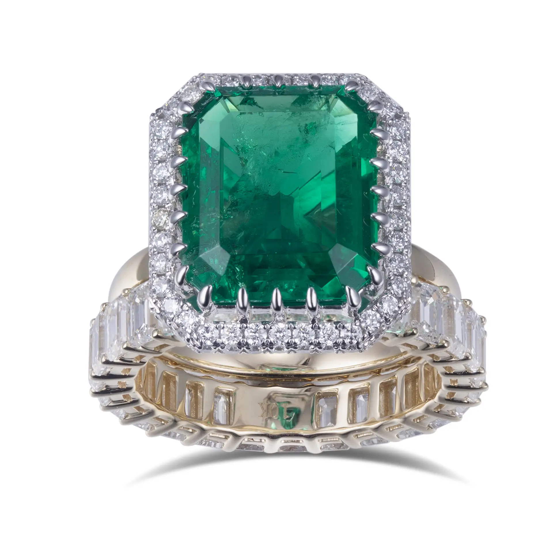 Gioielli Messi - Messi Gems 18K Gollo giallo 8-10CT Lab Emerald Emerald Cut e anelli anelli di diamanti da 5 ct di diamanti 1