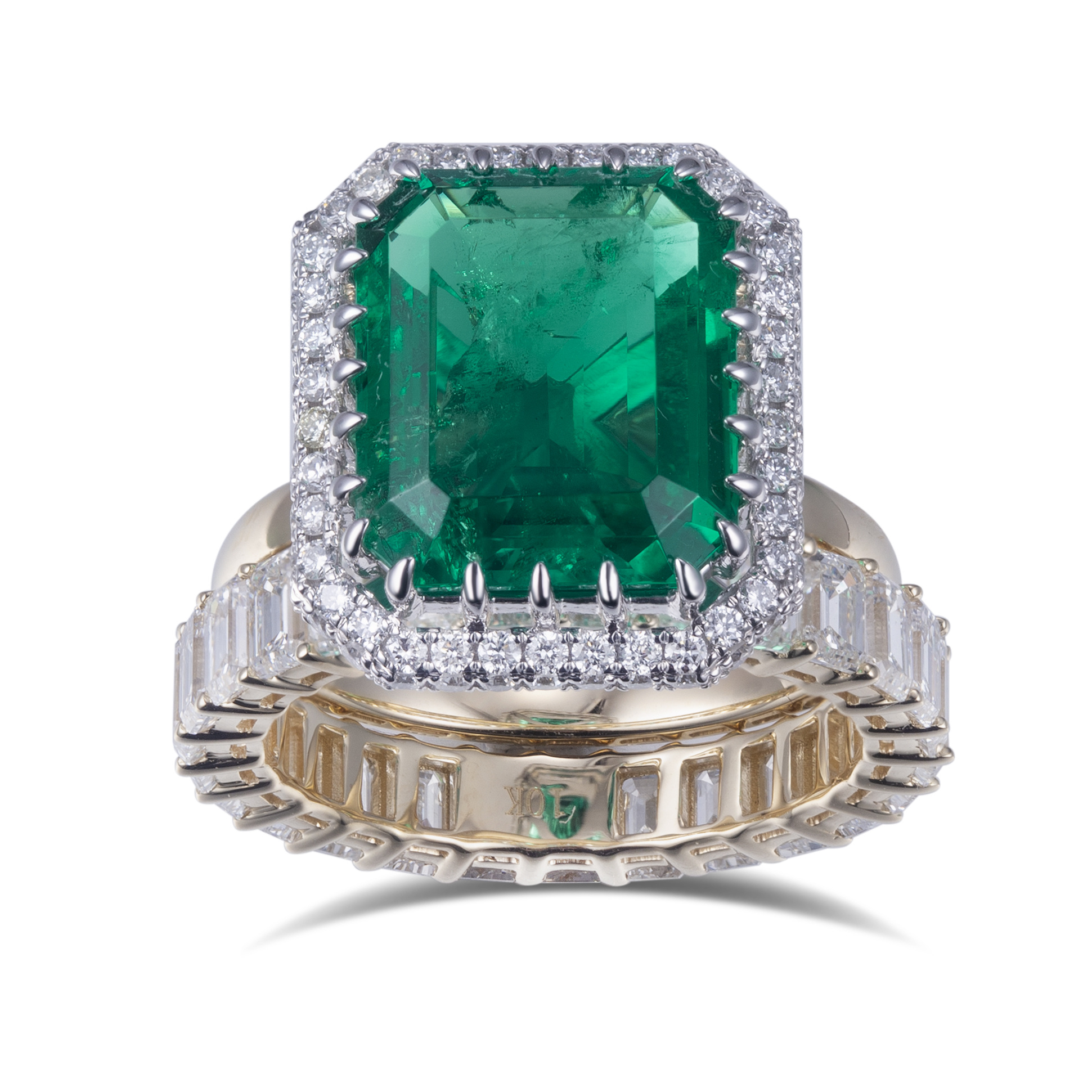 Messi Jewelry - Messi Gems 18k yellow gold 8-10ct lab emerald Emerald cut and 5ct moissnaite diamond ring set Rings 8