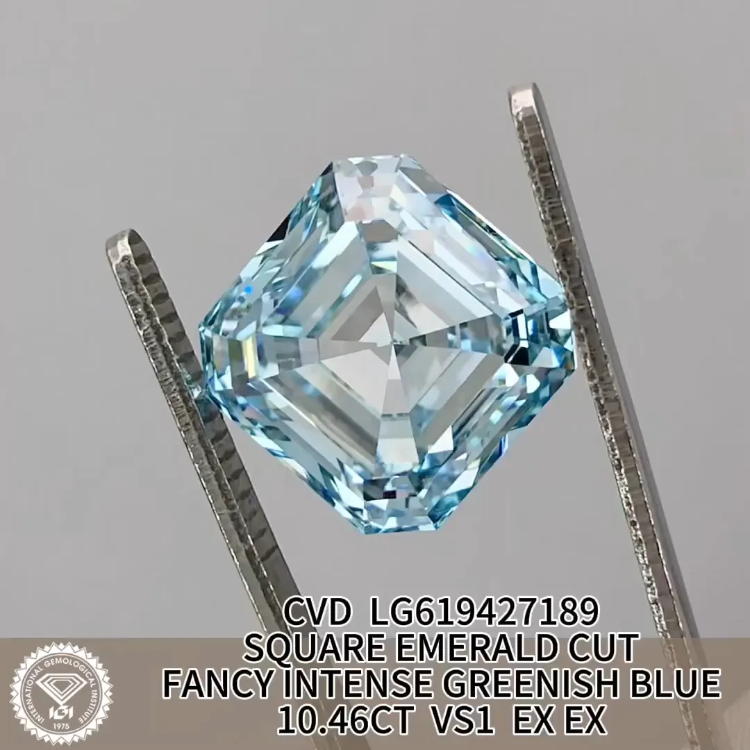 10,46ct Fancy Greenish Blue Smerald Cut Lab Crown Diamond Crown With IGI Cert 6