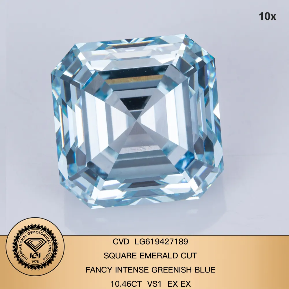10,46ct Fancy Greenish Blue Smerald Cut Lab Crown Diamond Crown With IGI Cert 5