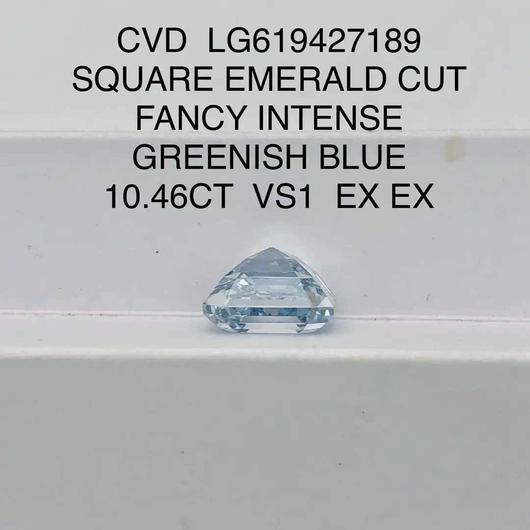10.46CT Fancy Greenish Blue Square Emerald Cut Lab Grown Diamond with IGI Cert 7