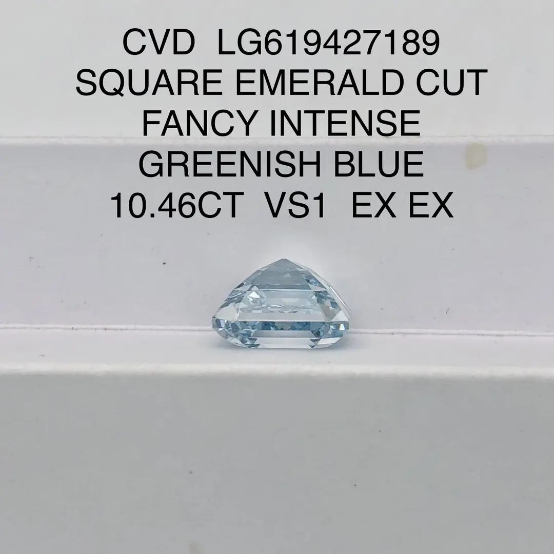 10,46ct Fancy Greenish Blue Smerald Cut Lab Crown Diamond Crown With IGI Cert 7