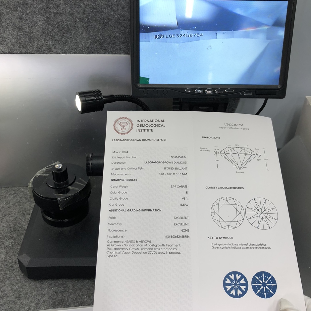 Messi Jewelry Customization Round Brilliant Cut 2.19CT E VS1 ID EX EX Lab Diamond IGI 12
