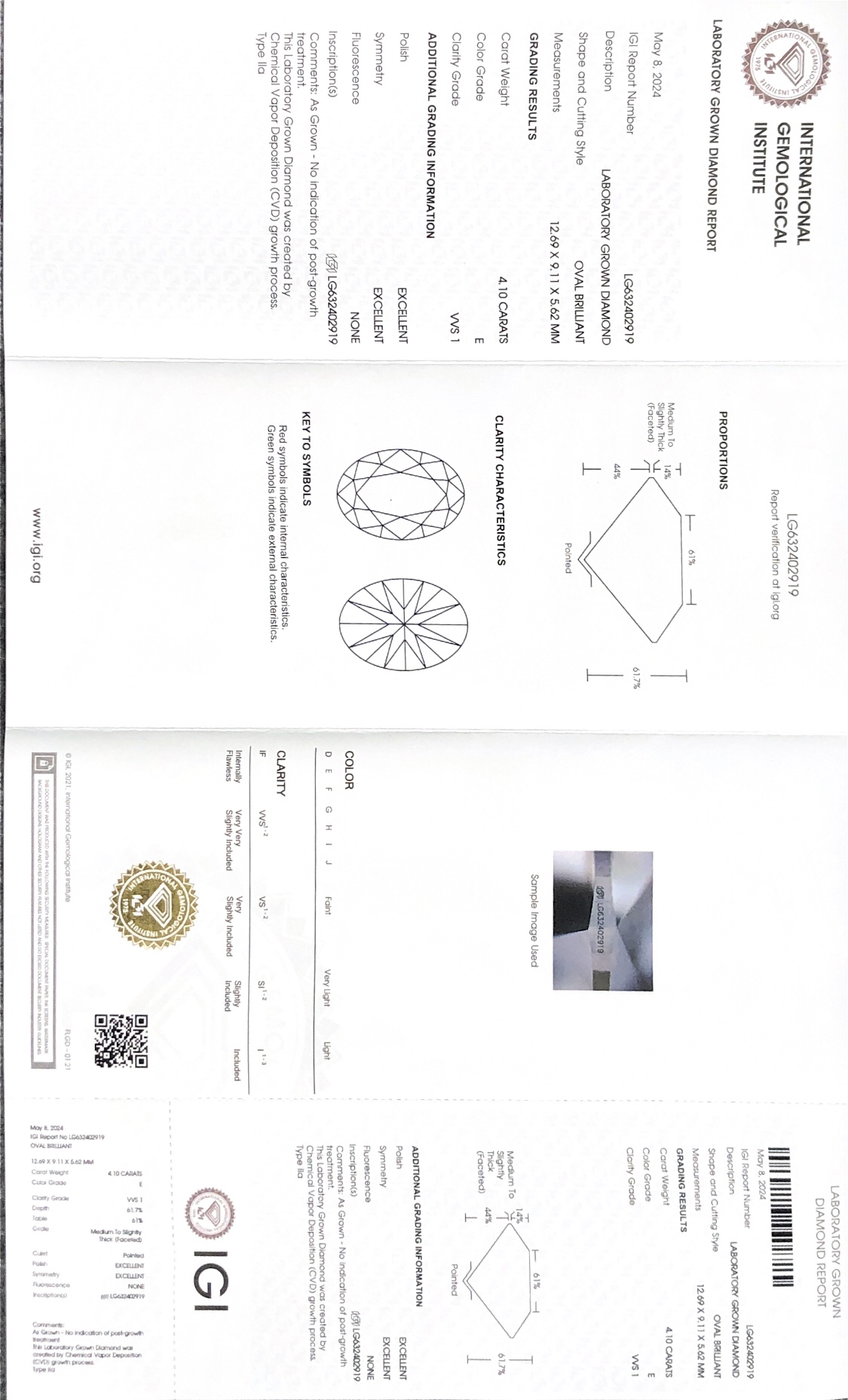Nindot nga porma CVD White Oval 4.10CT E VVS1 EX EX Lab Diamond nga adunay IGI certificate LG632402919 8