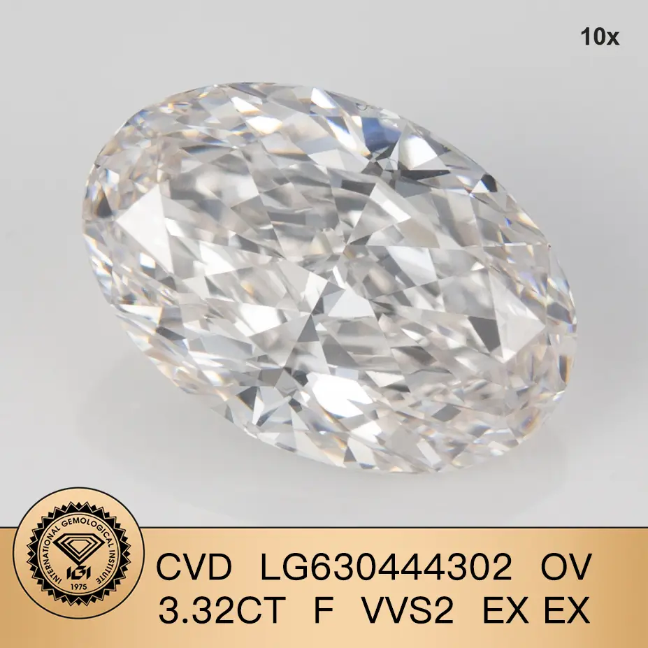 Forma ovale CVD 3,32CT F VVS2 Diamond Lab con certificato IGI 1