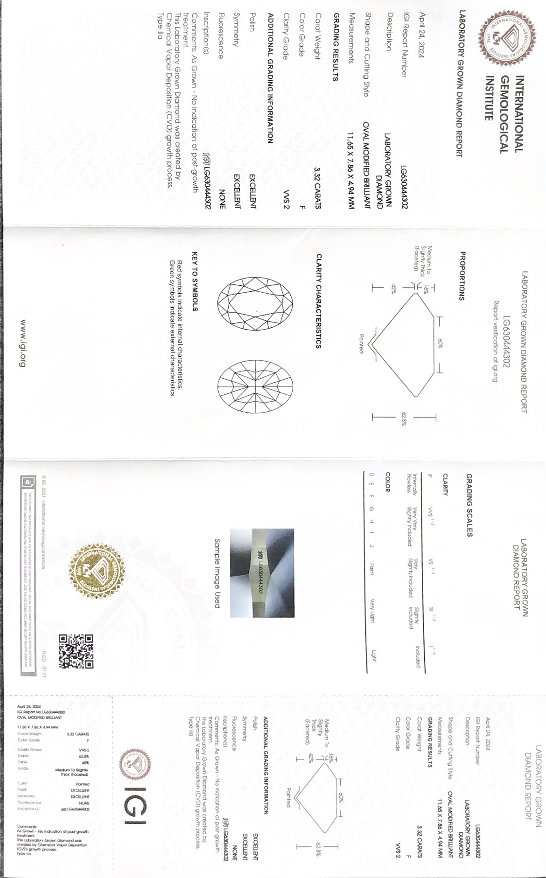 Oval shape CVD 3.32CT F VVS2 Lab Diamond with IGI certificate 8