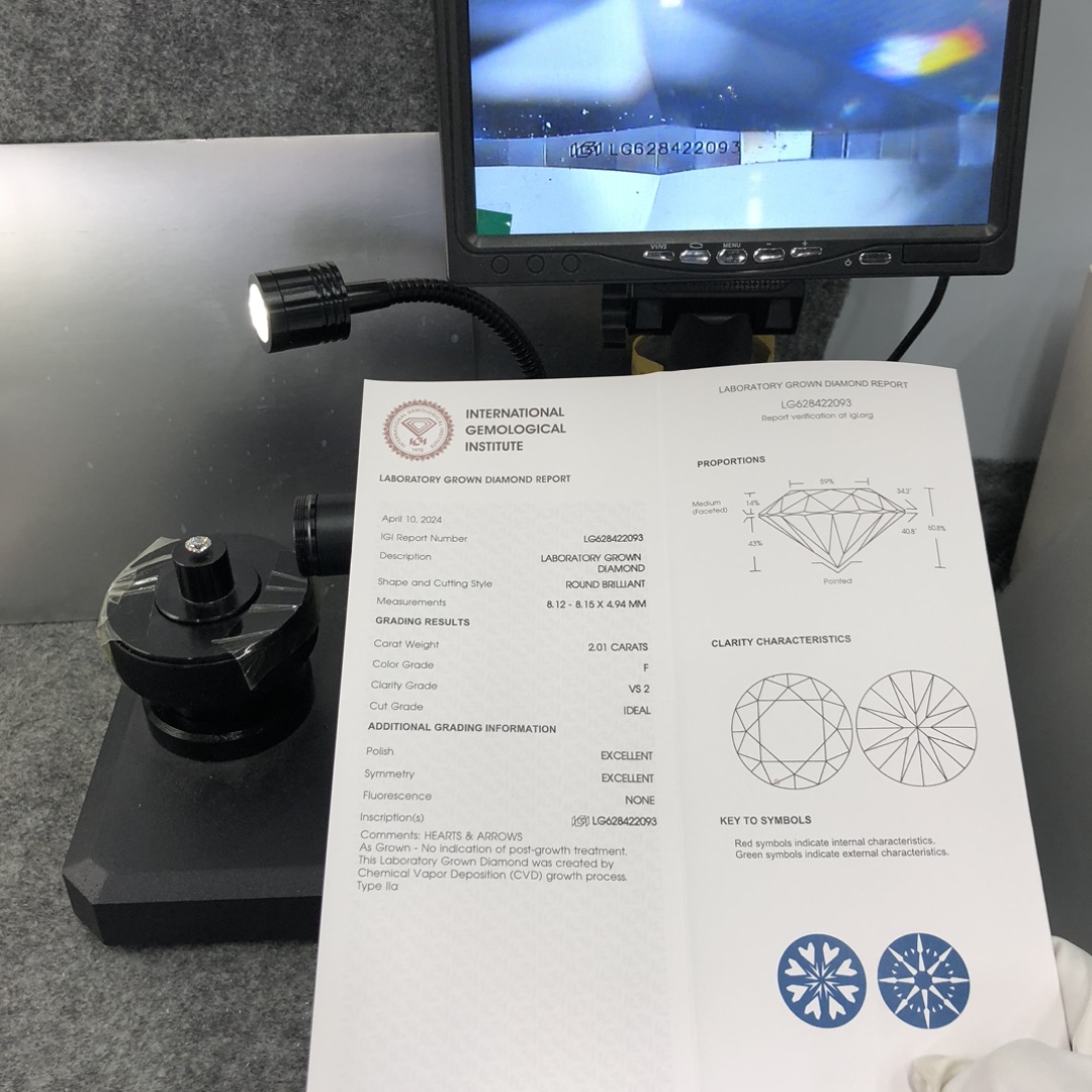 2.01carat E VS2 IDEAL EX EX CVD Round White Lab Diamond LG628422093 12