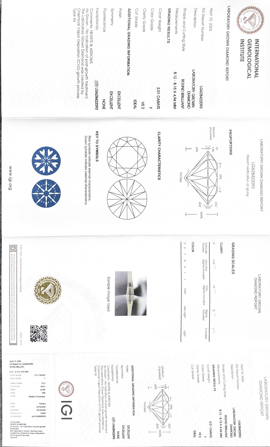 2.01carat E VS2 IDEAL EX EX CVD Round White Lab Diamond LG628422093 8