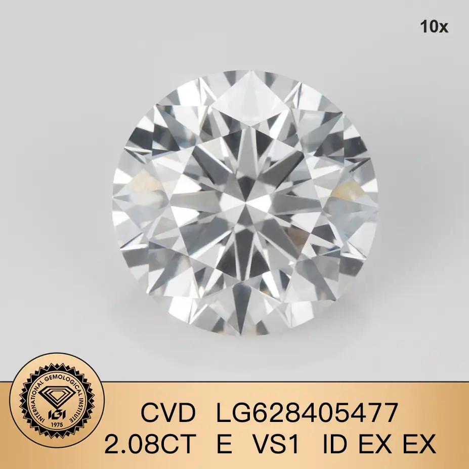 Messi Jewelry-Cvd Roung Brilliant 2.08Carat E VS1 Ideal Ex Ex White Lab Diamond 1