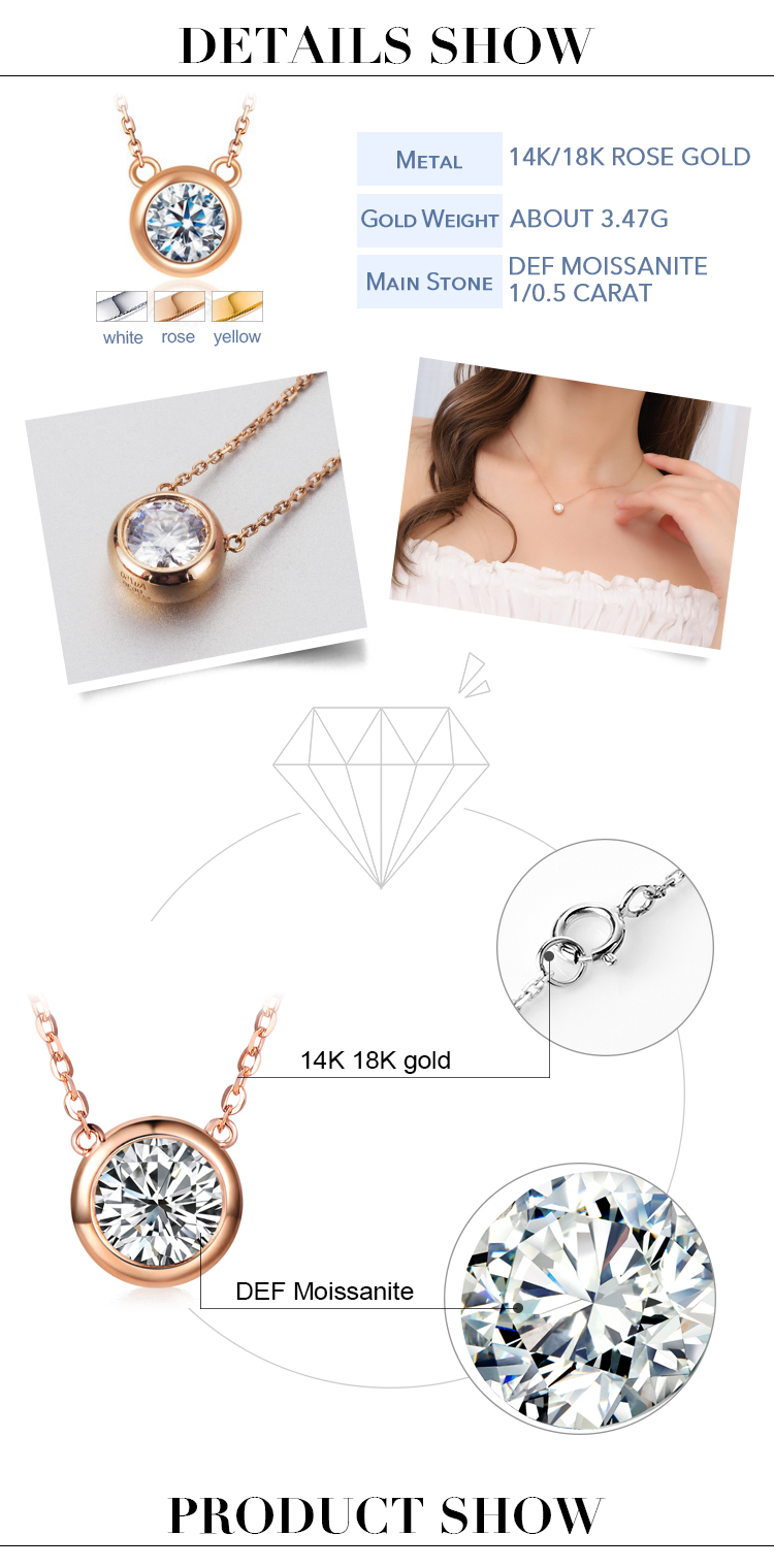 Messi Jewelry - MS-108 Messi Jewelry solid 14K 18K Rose Gold 1ct Moissanite Pendant Necklace Necklace 8