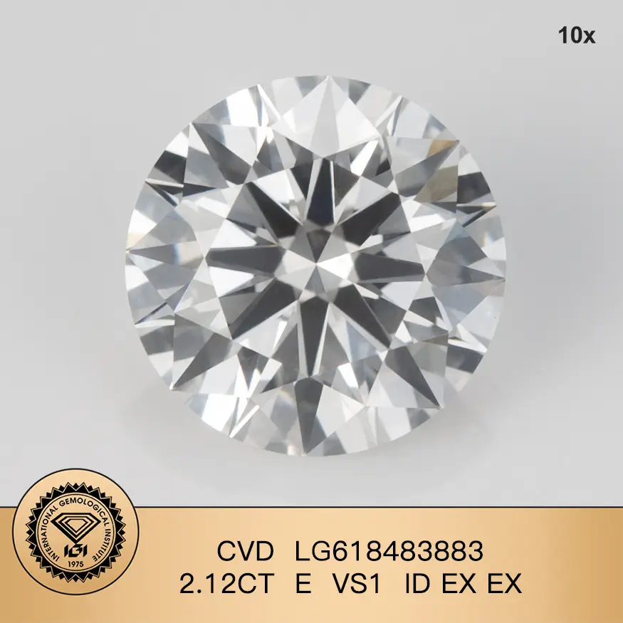 Personalizzazione CVD 2.12Carat E VS1 ID EX EX Round Lab Crown Diamond con certificato IGI 1