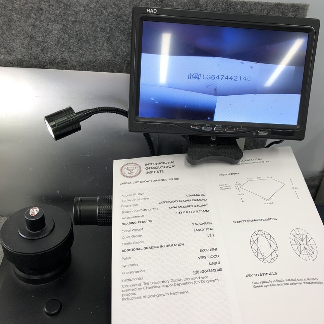 3.62carat Oval nga porma CVD Fancy Pink VS1 EX VG Lab Grown Diamond 11
