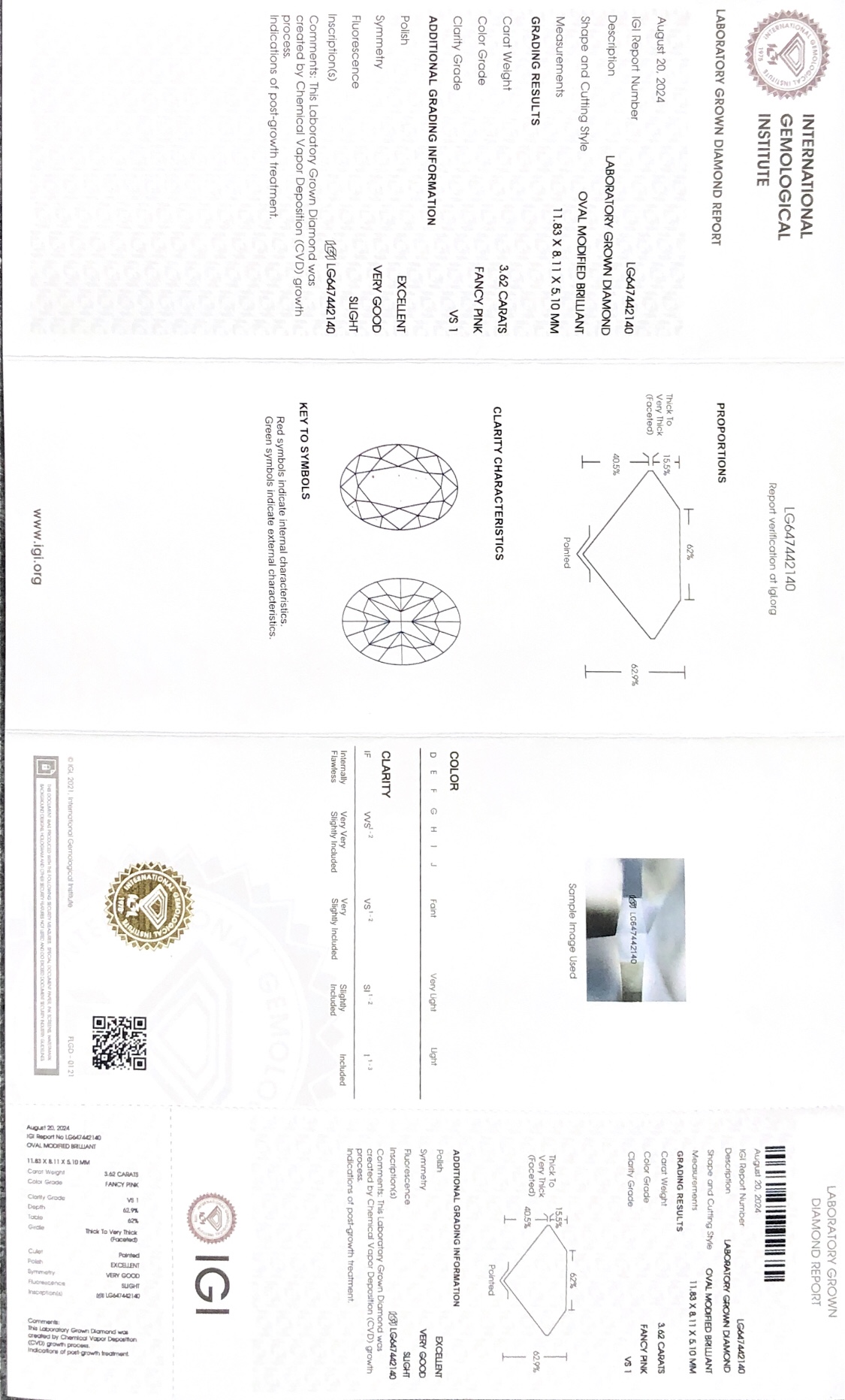 3.62carat Oval nga porma CVD Fancy Pink VS1 EX VG Lab Grown Diamond 7