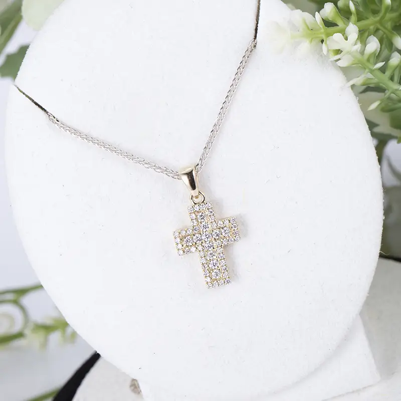Gioielli Messi - Gioielli Messi 10K Gold Cross Lab Diamond Ciondolo Def Colore Giallo Gold Gioielli Collana regalo 1