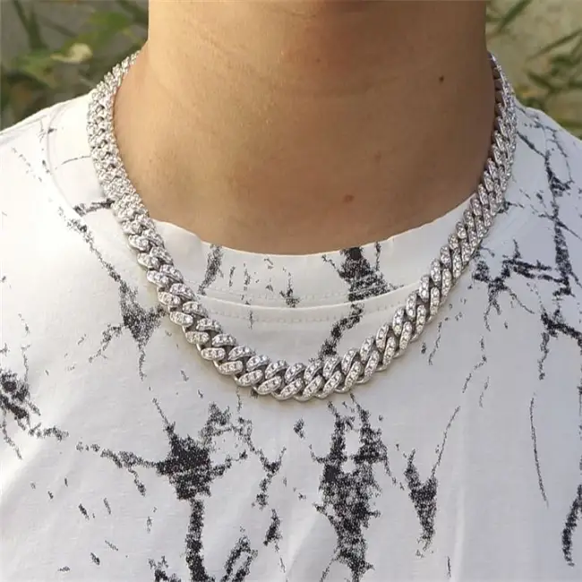 Gioielli Messi - Larghezza 10 mm 20 pollici 22 pollici 24 pollici 925 sterling in argento hiphop a catena cubana a collegamento cubano collana a catena cubana moissanite 1