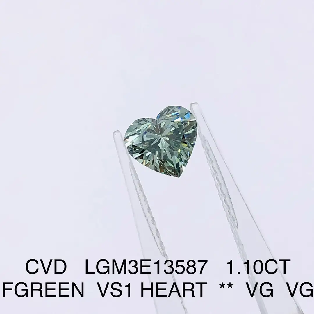 Heart Shape Fancy Green Diamond vs1 1.1ct CVD Lab Grown Diamond - Superior Performance 5