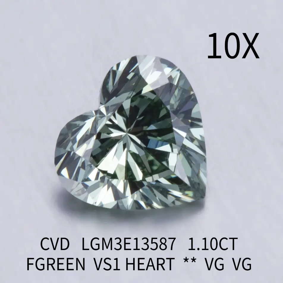Heart Shape Fancy Green Diamond vs1 1.1ct CVD Lab Grown Diamond - Superior Performance 3