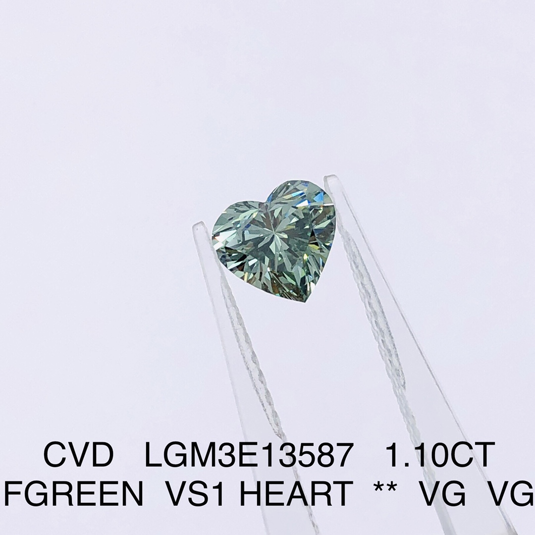 Messi Jewelry - Heart Shape Fancy Green Diamond vs1 1.1ct CVD Lab Grown Diamond Green 12