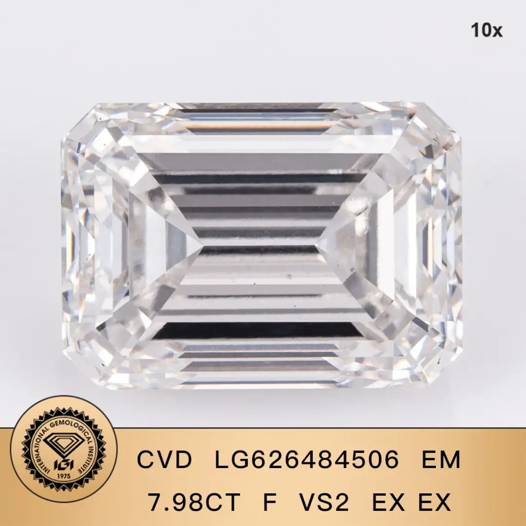 Cut smeraldo 7.98ct F vs2 CVD Diamond Lab Crown Diamond IGI Certificato 1