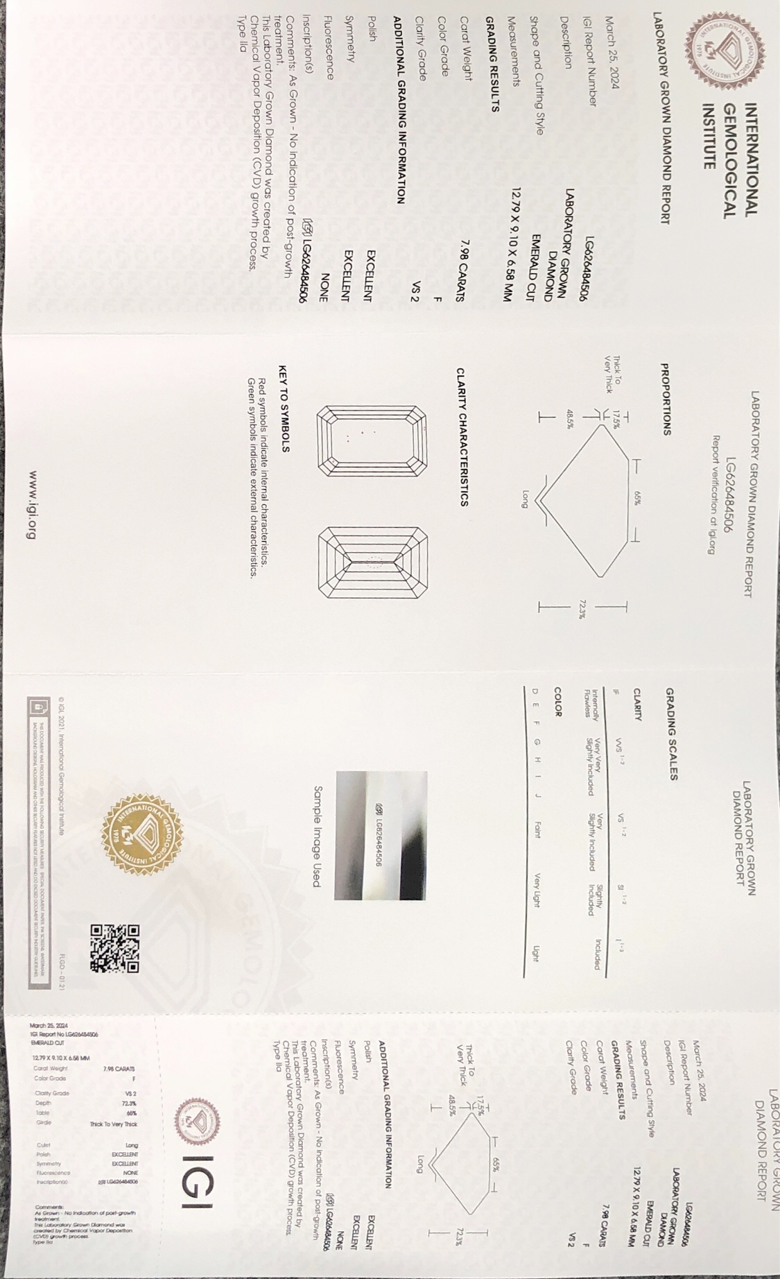 Emerald Cut 7.98CT F VS2 CVD Diamond Lab Grown Diamond IGI Certificate 6