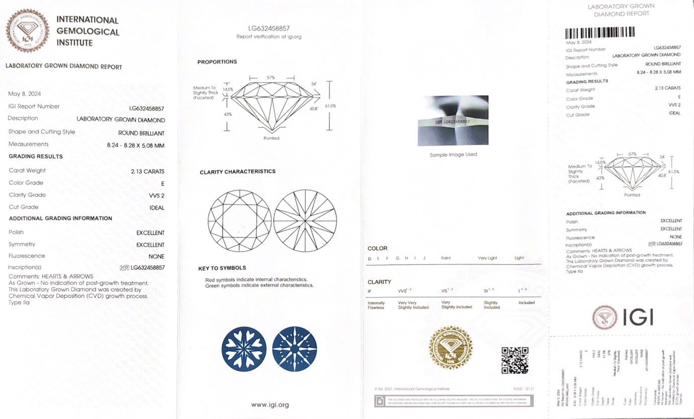 2.13CT E VVS2 CVD Round Cut Diamond Uban sa IGI Certificate LG632458857 | Messi Alahas 8