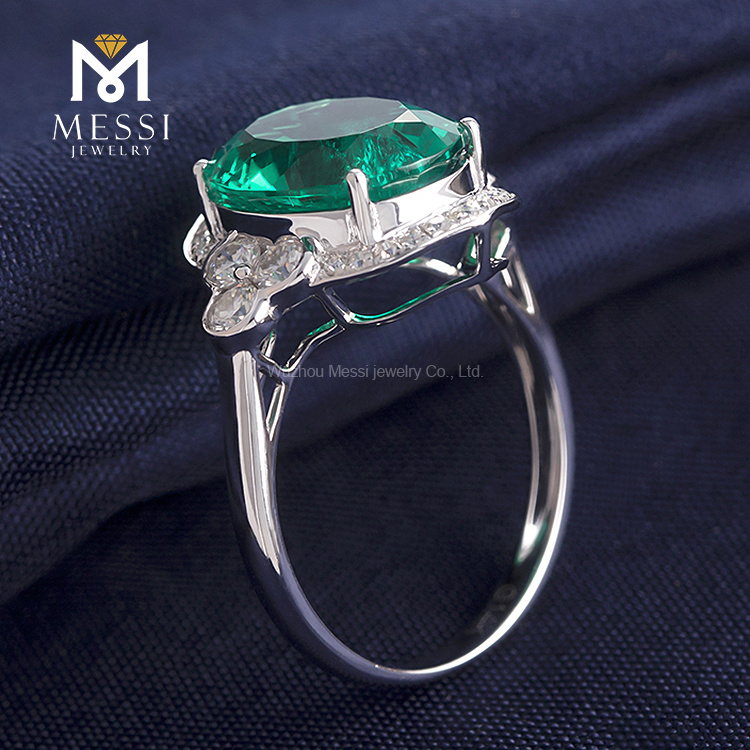 메시 쥬얼리 - 메시 보석 골동품 반지 에메랄드와 모시나이트 14K 18K 화이트 골드 보석 여성 약혼 결혼식 후광 반지 12