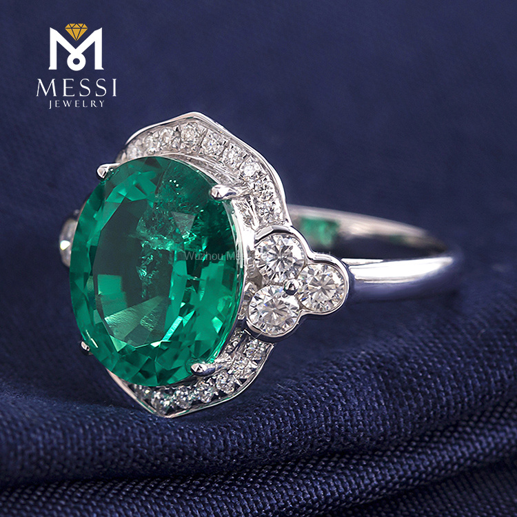 메시 쥬얼리 - 메시 보석 골동품 반지 에메랄드와 모시나이트 14K 18K 화이트 골드 보석 여성 약혼 결혼식 후광 반지 14