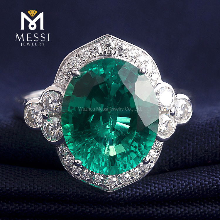 메시 쥬얼리 - 메시 보석 골동품 반지 에메랄드와 모시나이트 14K 18K 화이트 골드 보석 여성 약혼 결혼식 후광 반지 16