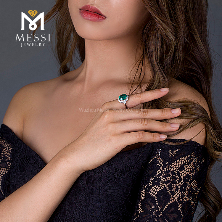 메시 쥬얼리 - 메시 보석 골동품 반지 에메랄드와 모시나이트 14K 18K 화이트 골드 보석 여성 약혼 결혼식 후광 반지 10
