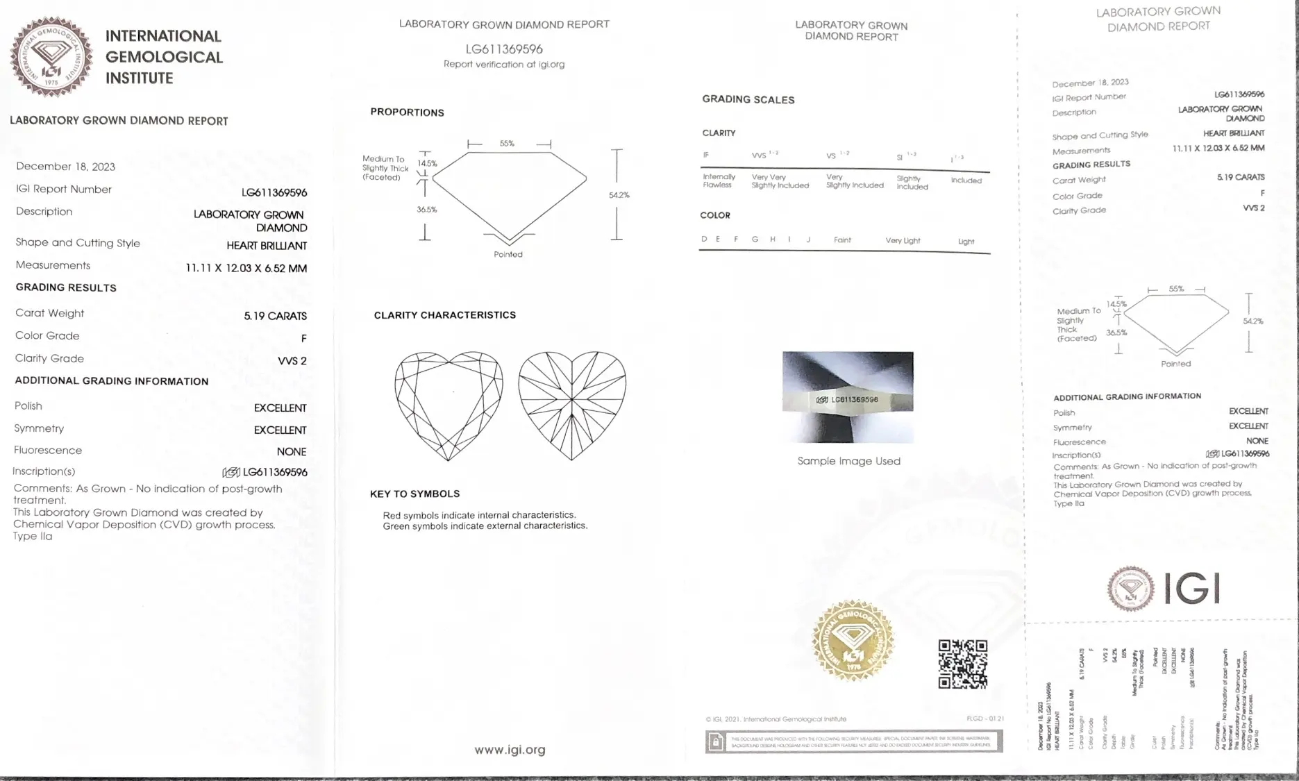 5.12CT Heart Lab Grown Diamond with IGI Certificate 2