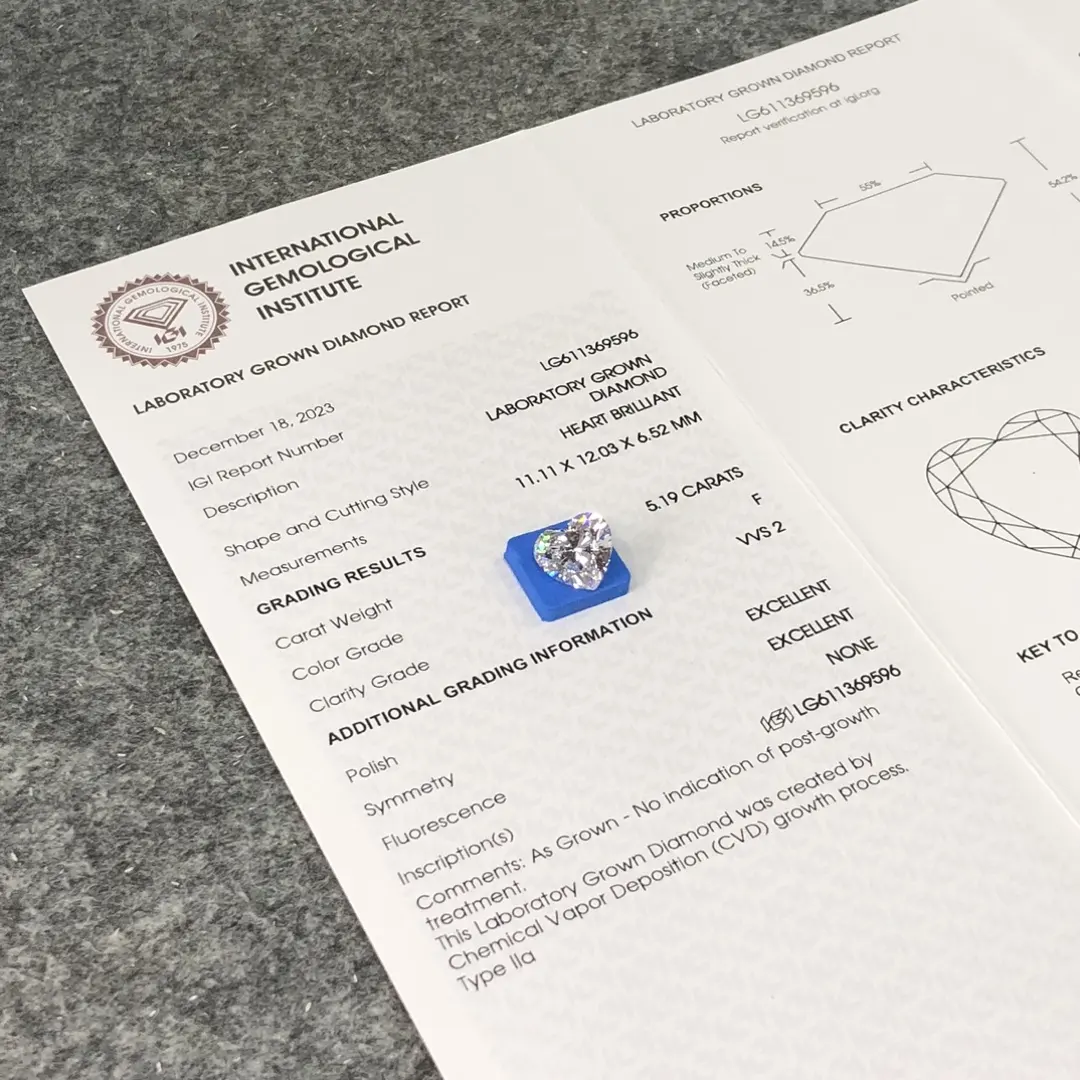 5.12CT Heart Lab Grown Diamond with IGI Certificate 3