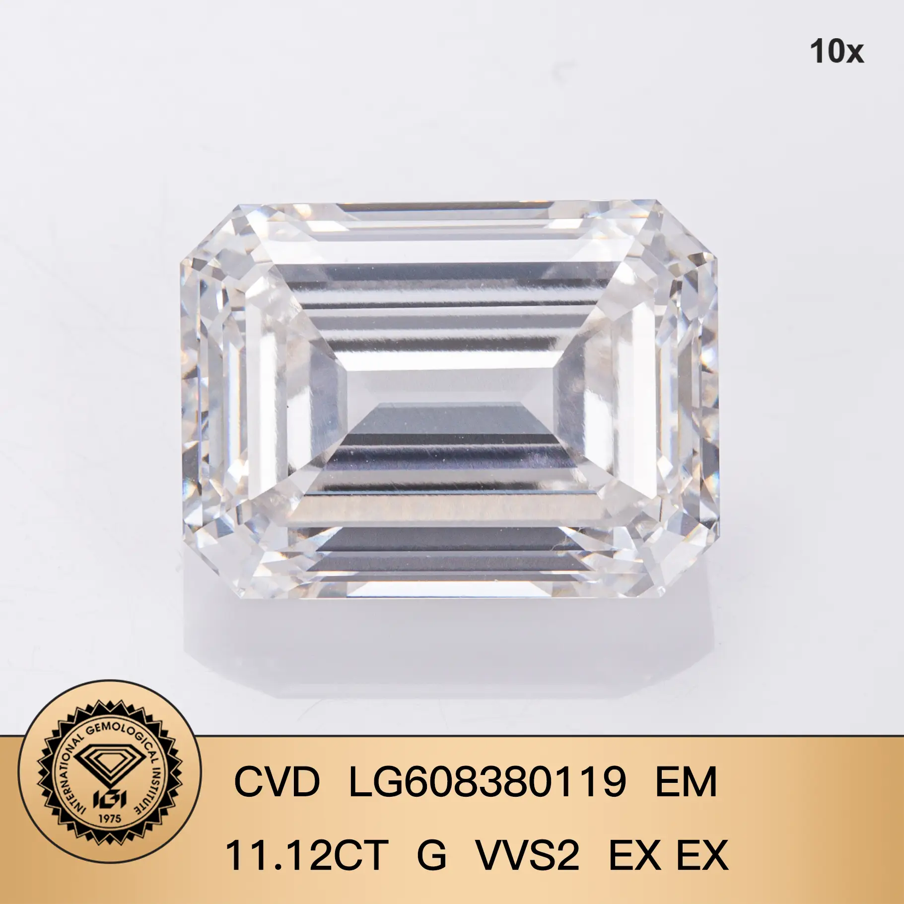 11.12CT G VVS2 Emerald Lab Grown Diamond - IGI Certified 2